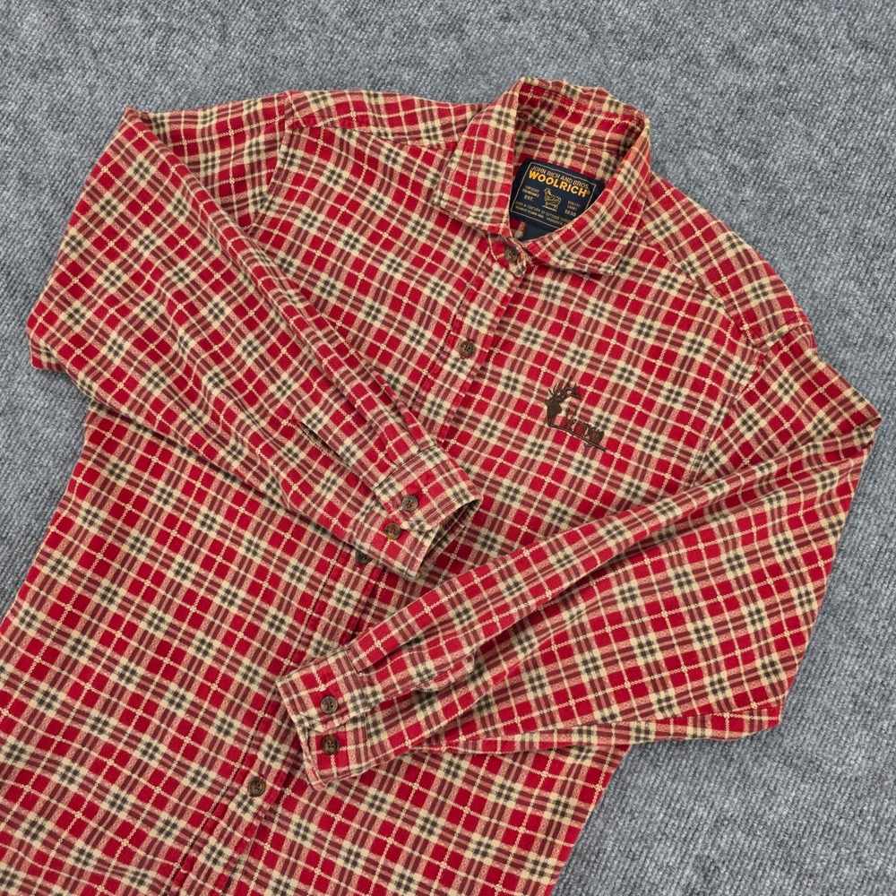 Woolrich John Rich & Bros Womens Red Plaid Vermont Deer Button Down Shirt Size S